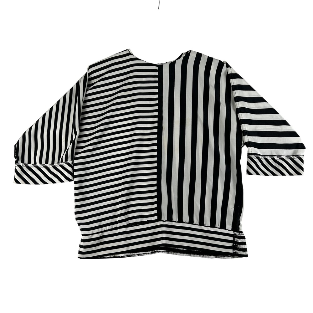 Vintage Lady Carol Blouse Womens Large Black White Stripe Dolman 3/4 Sleeve USA